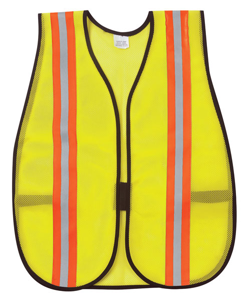 General Purpose Fluorescent Lime Polyester Mesh Vest with Silver Reflective Stripes - Spill Control
